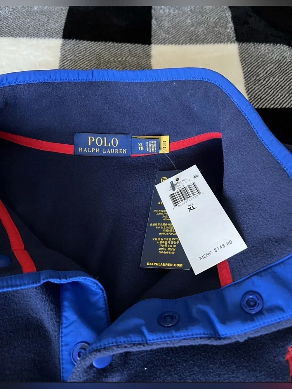 Size XL - Polo Ralph Lauren Quarter Button Navy Blue Fleece Pullover Sweatshirt